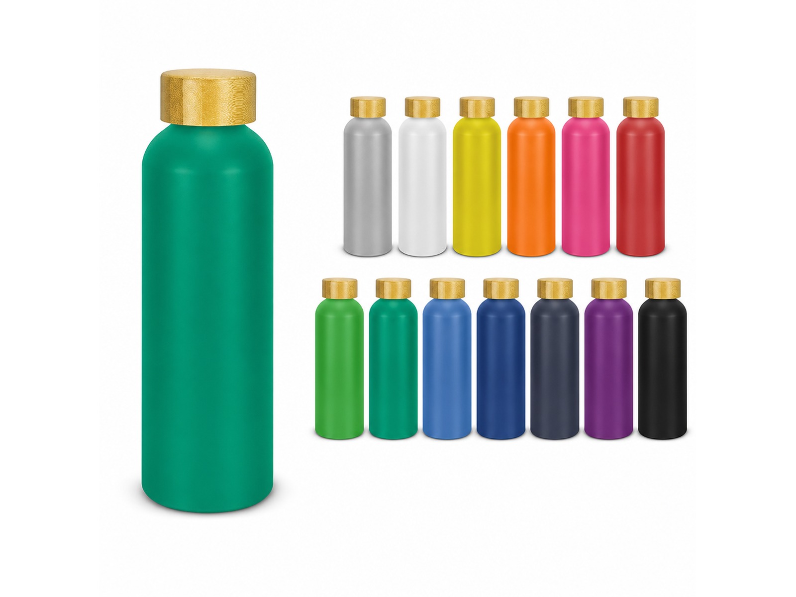 Recycling-Aluminium-Trinkflaschen (600 ml, Bambusdeckel, Satinoberfläche)