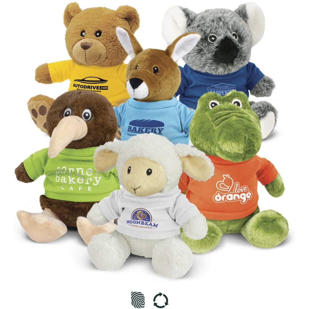 Plüschtier-Menagerie mit bedrucktem T-Shirt