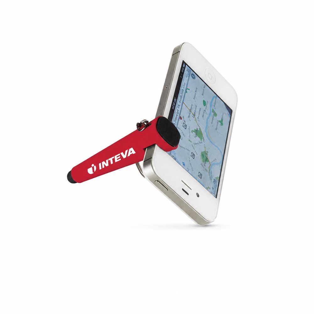 3-in-1 Schlüsselanhänger mit Stylus, Displayreiniger und Handyständer