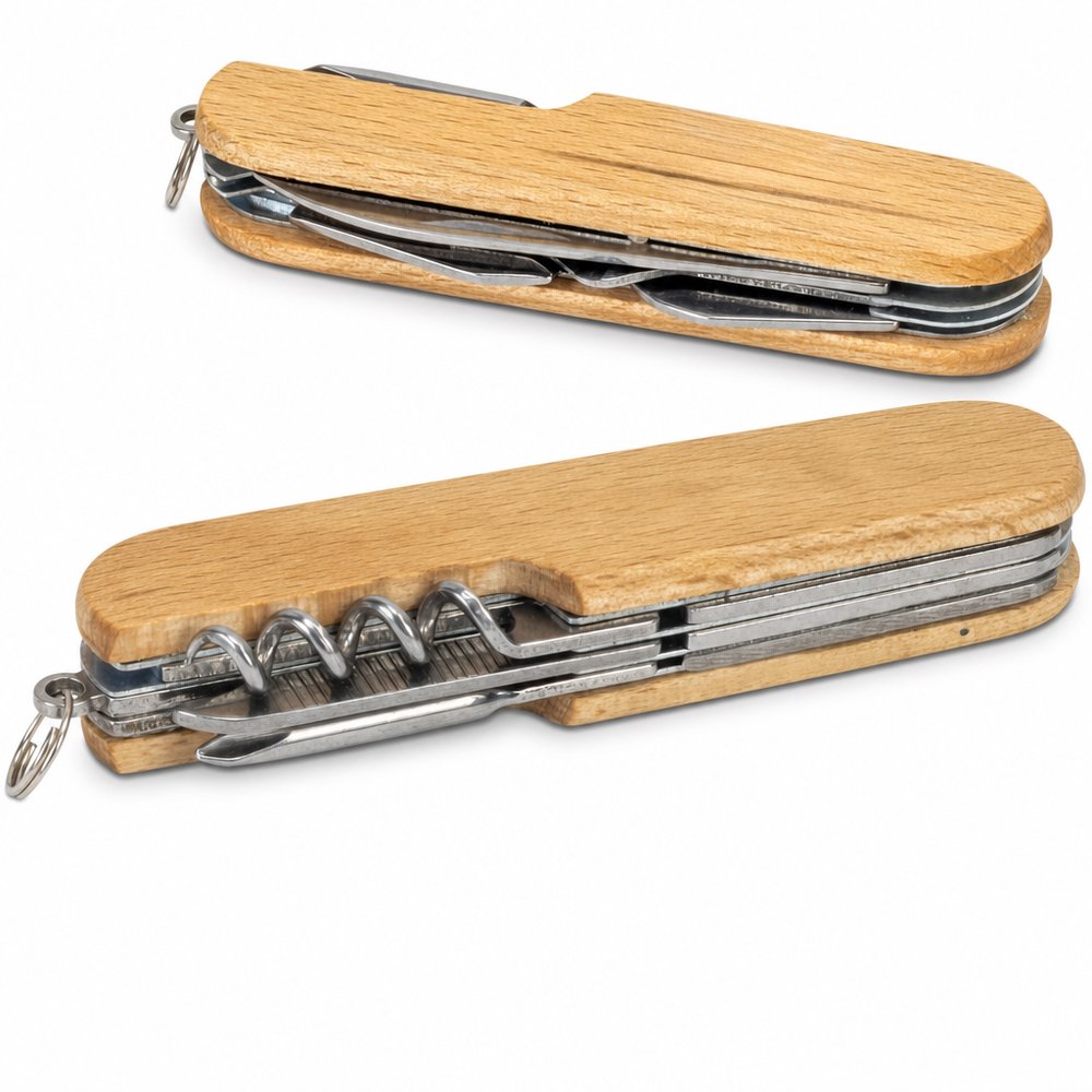 Taschenmesser aus Buchenholz im Schweizer Stil