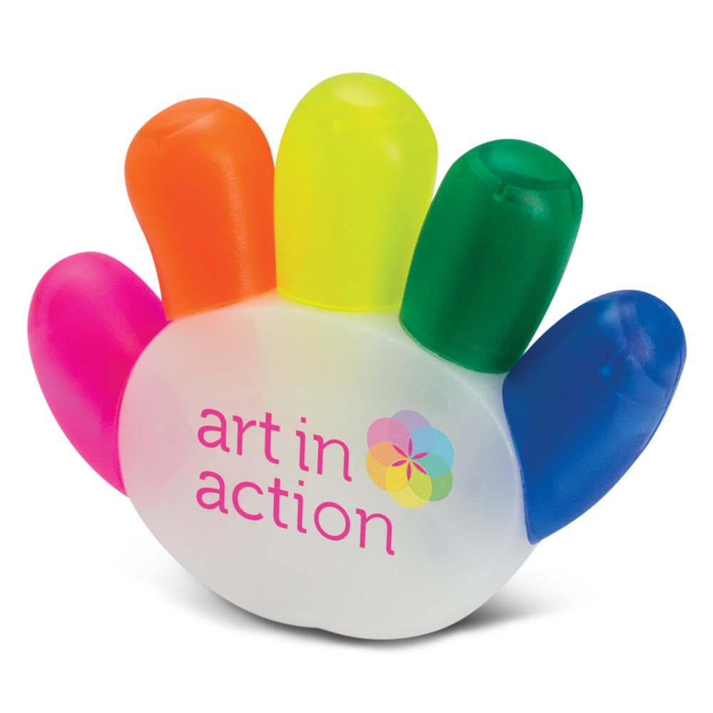 Handförmiges Fünf-Farben-Textmarker-Set