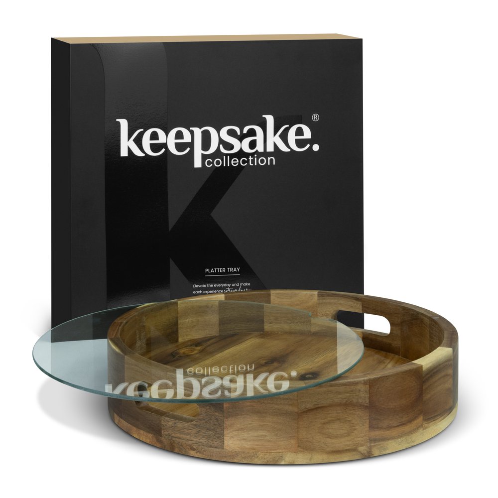 Keepsake Akazienholz-Servierplatte mit Glaseinsatz