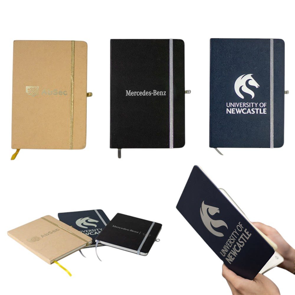 A5-Notizbuch mit graviertem Metallic-Untergrund