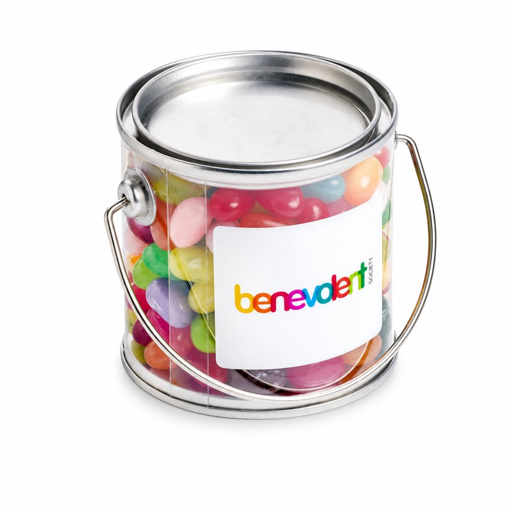 Klarer Eimer gefüllt mit JELLY BELLY Jelly Beans (180g)
