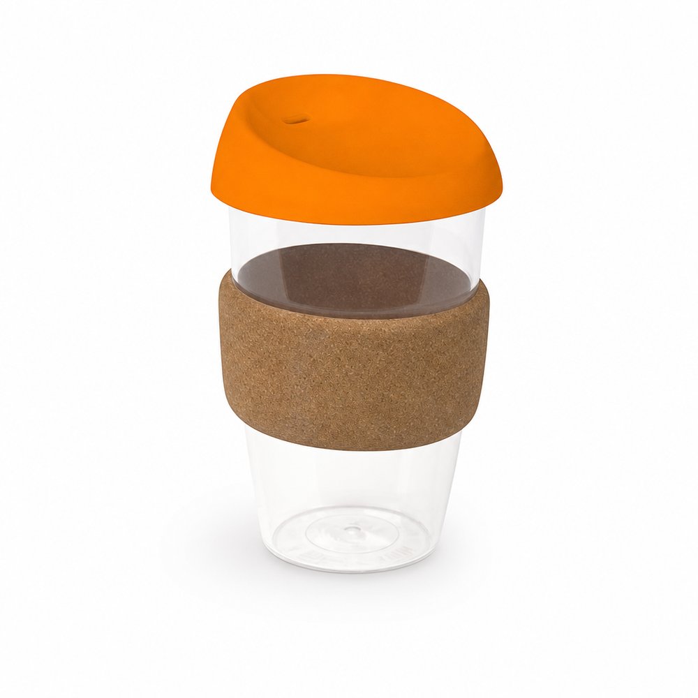 India Wiederverwendbarer Kunststoff-Kaffeebecher mit Korkband 535ml