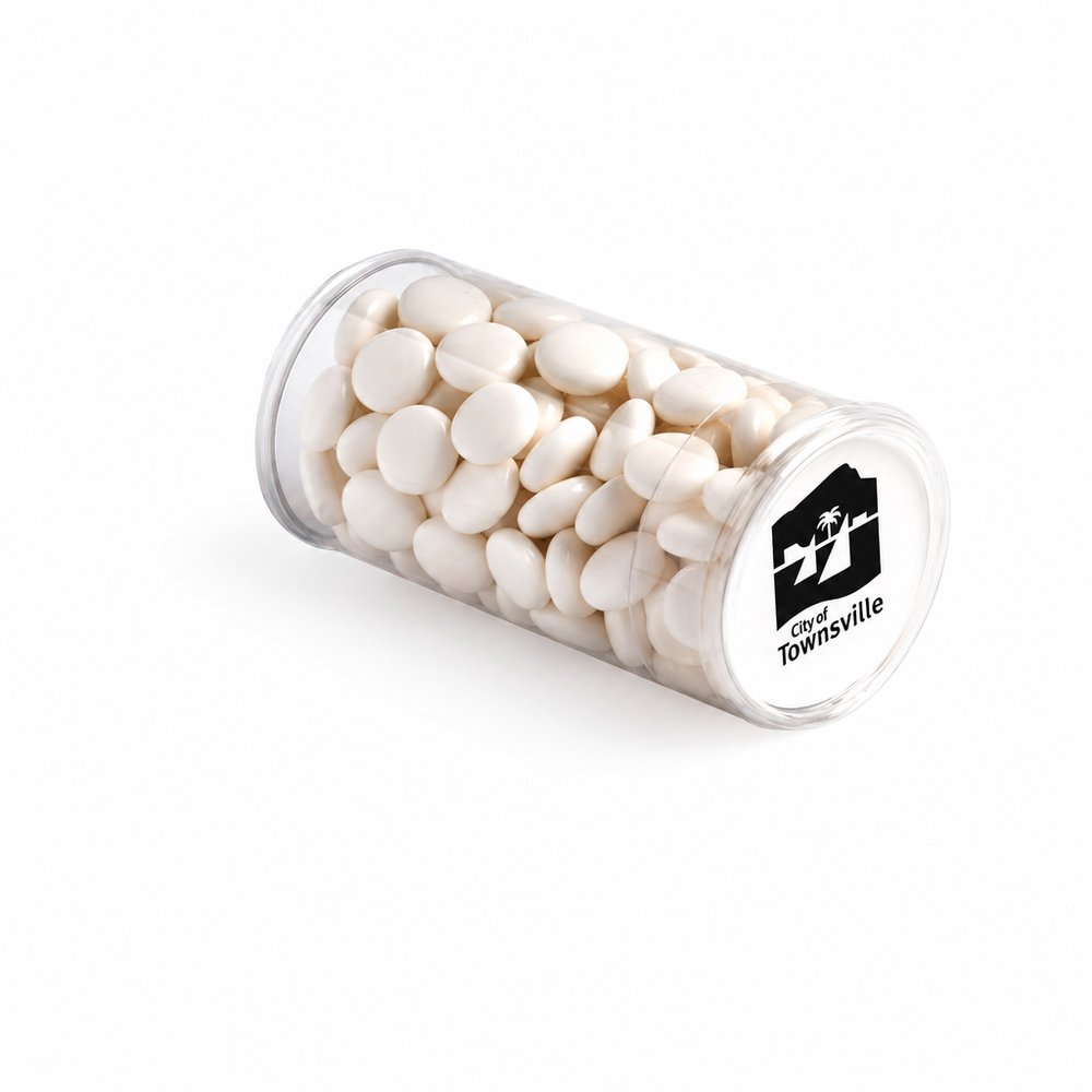Mit Pfefferminzbonbons gefüllte PET-Röhrchen (100 g)