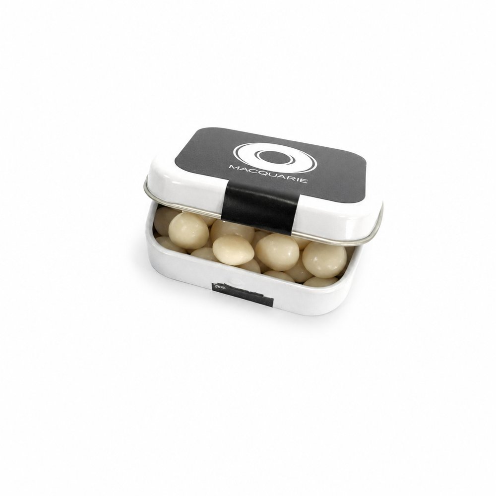 Rechteckscharnierdosen gefüllt mit zähen Pfefferminzbonbons (30 g)