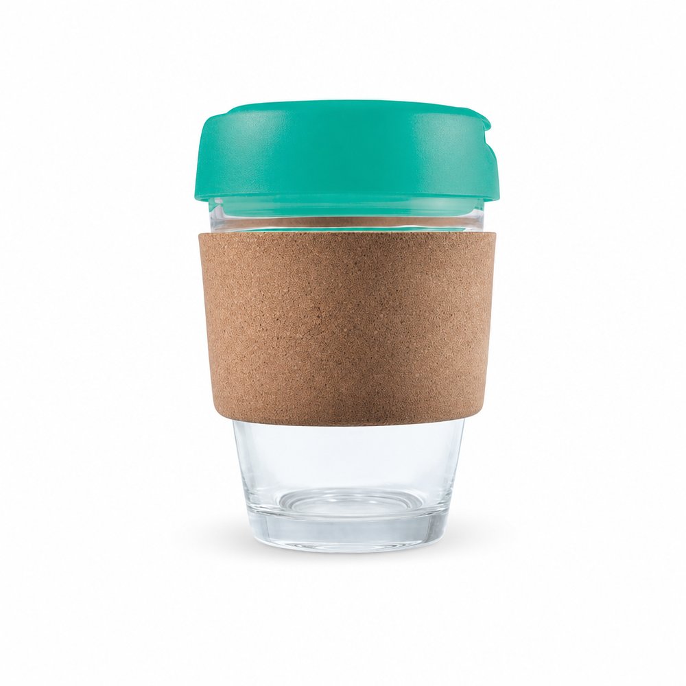 Mix & Match Flip Deckel Glas Kaffeetassen mit Korkbändern (320ml)