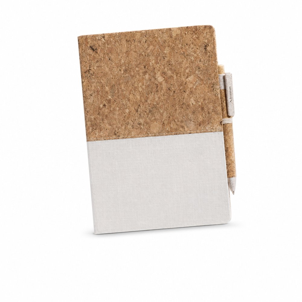 Notizbücher aus Öko-Baumwolle und Kork mit Stift (A5)
