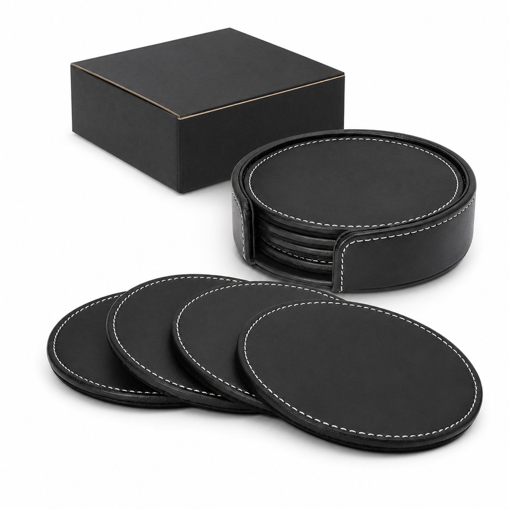 5 Stück Leder Untersetzer Sets rund