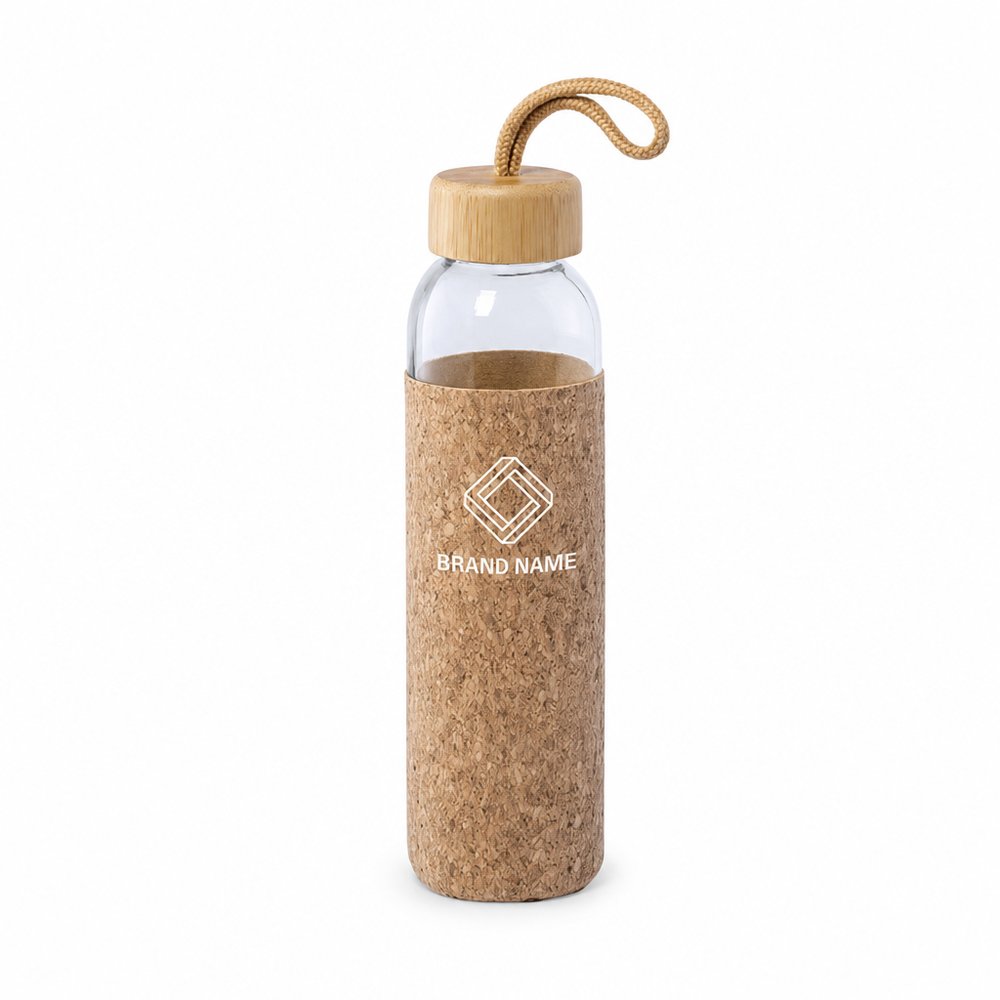 Bamboo Glass Water Bottle with Cork Sleeve 550ml