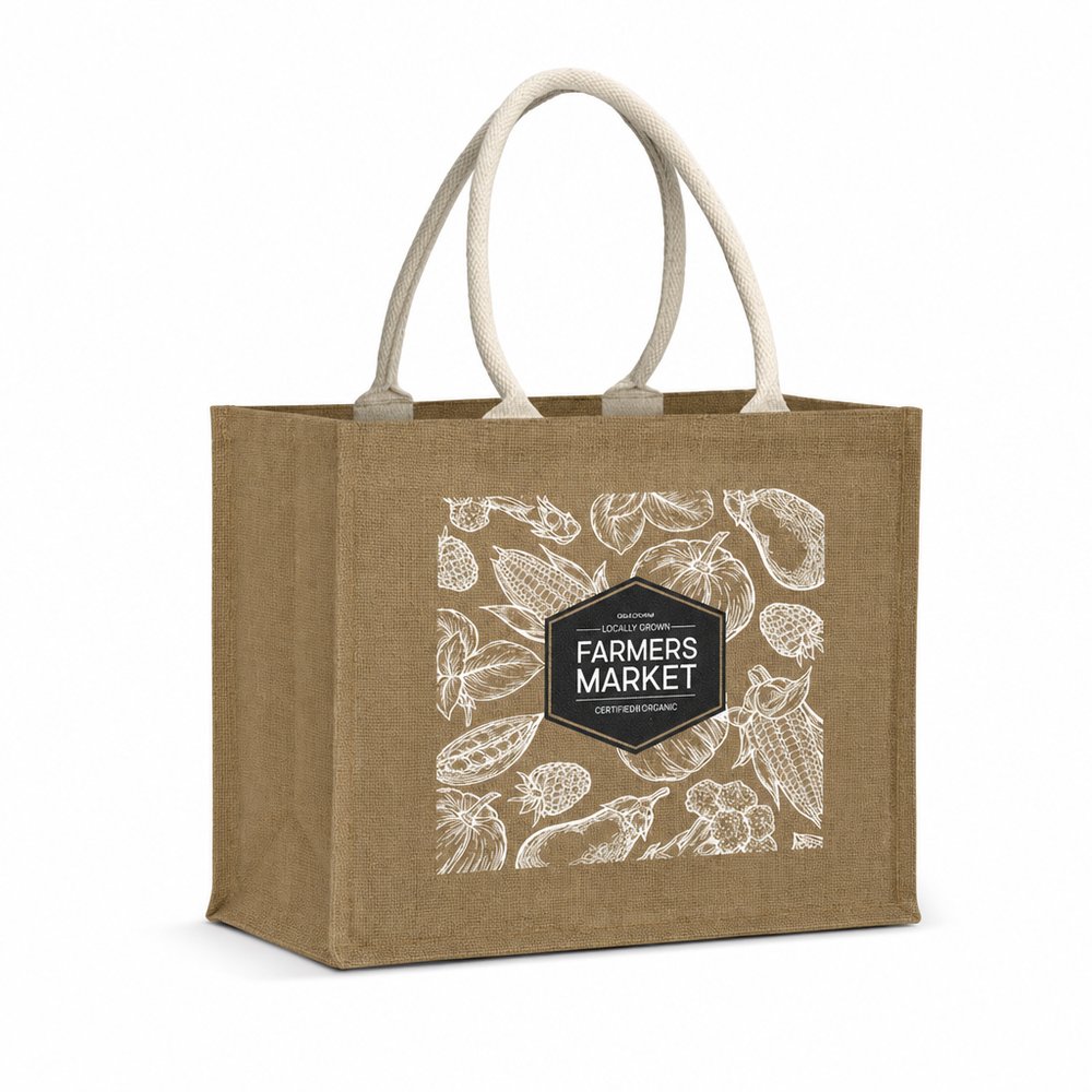 Trendige Tote Bags aus Stärke mit natürlichen Jutegriffen