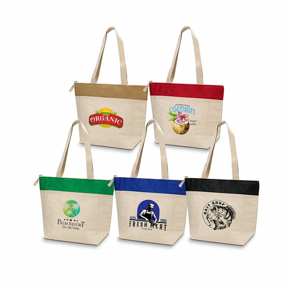 Gebrandete Baumwoll-Kühltaschen mit Farbakzenten