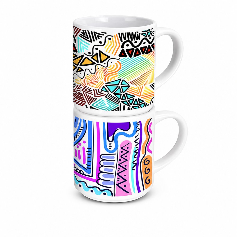 Stapelbare Keramik-Kaffeetassen (Vollfarbdruck, 375 ml)