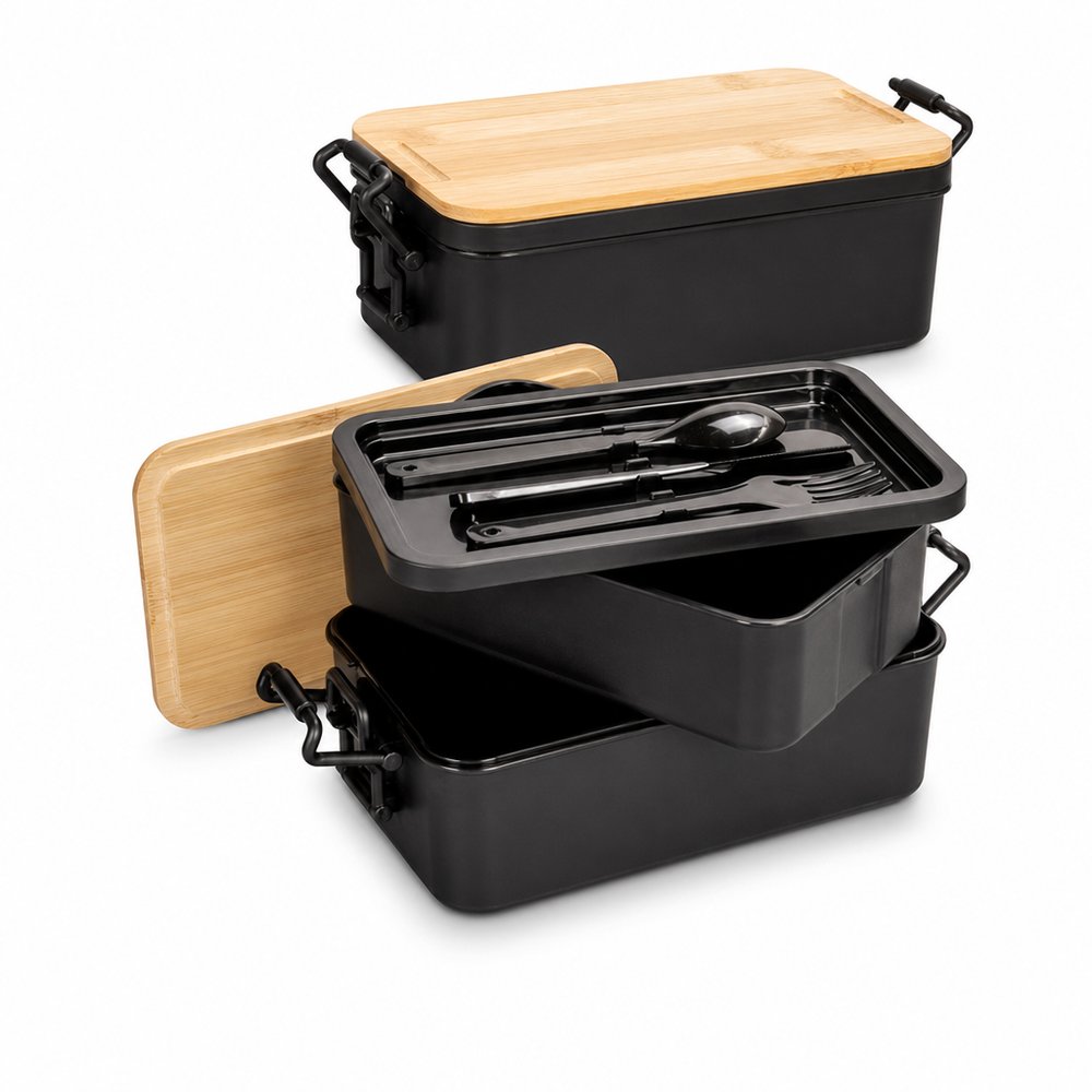 Erweiterbare Lunchboxen mit Bambusdeckel (2L, mit Besteckset)