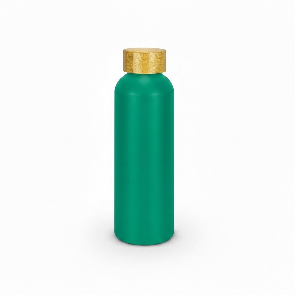 Recycling-Aluminium-Trinkflaschen (600 ml, Bambusdeckel, Satinoberfläche)