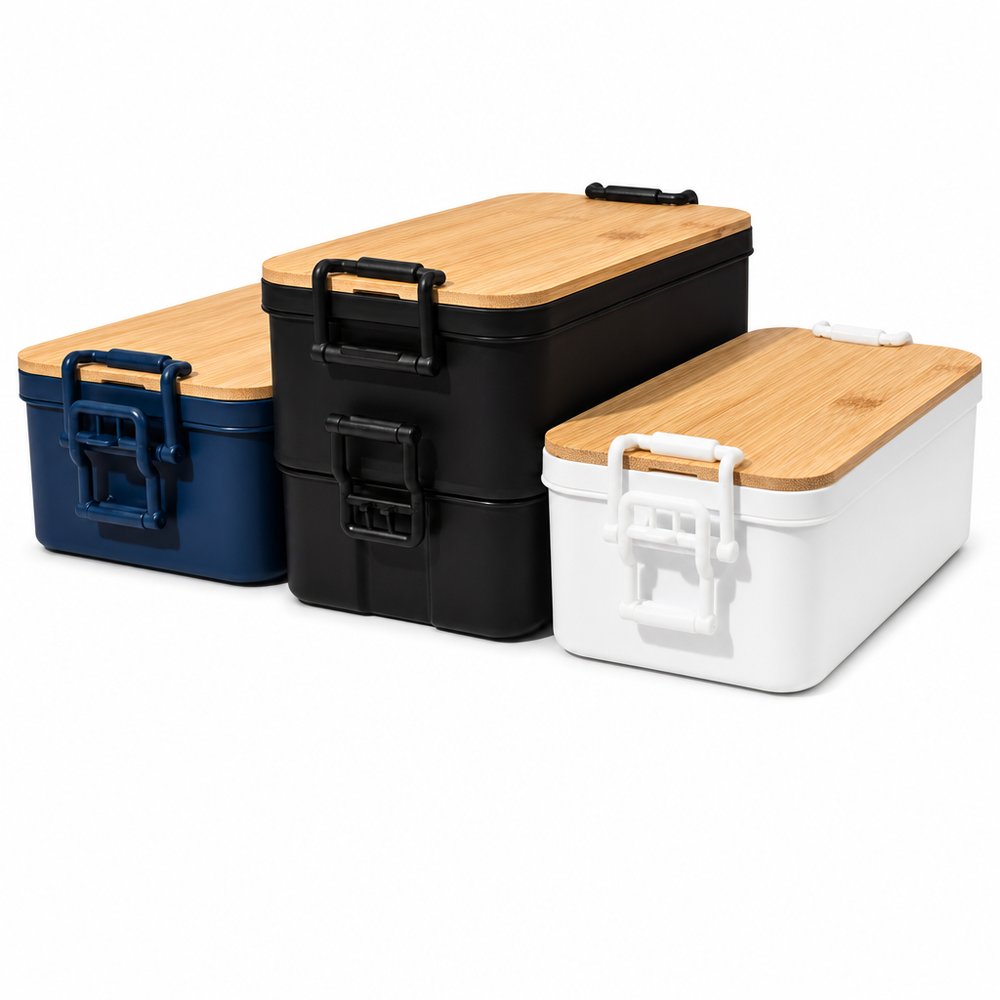 Umweltfreundliche Doppelstock-Lunchboxen (Recycelt, Bambusdeckel)