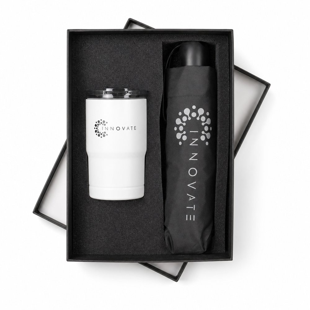 Bedruckte Regenschirm & Vakuum-Tumbler Geschenksets