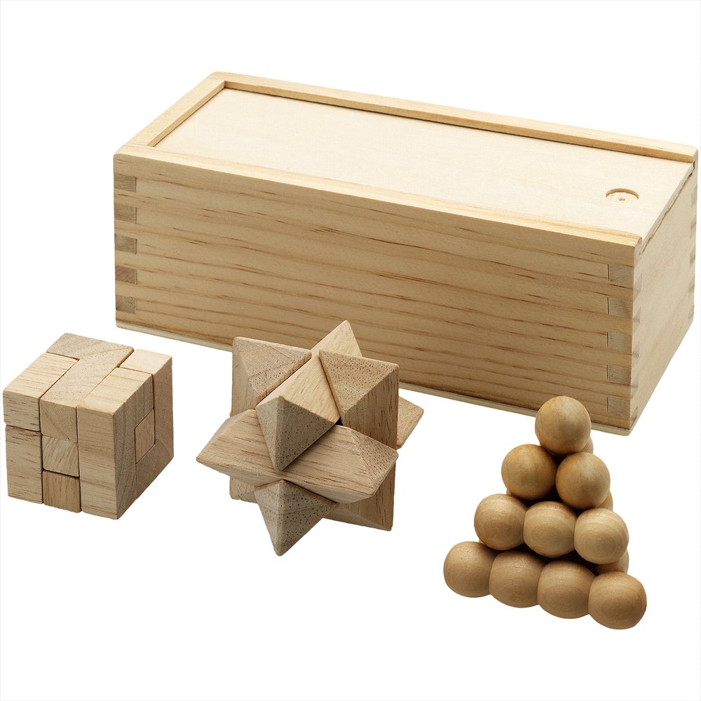 Brainiac Holz-Knobeltrio im Geschenkkarton